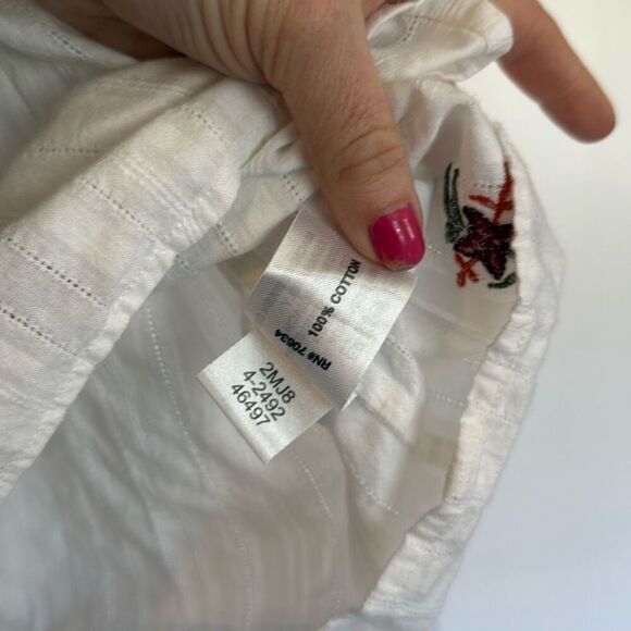 Orvis white cotton pleated embroidered floral blouse XL - Picture 6 of 10